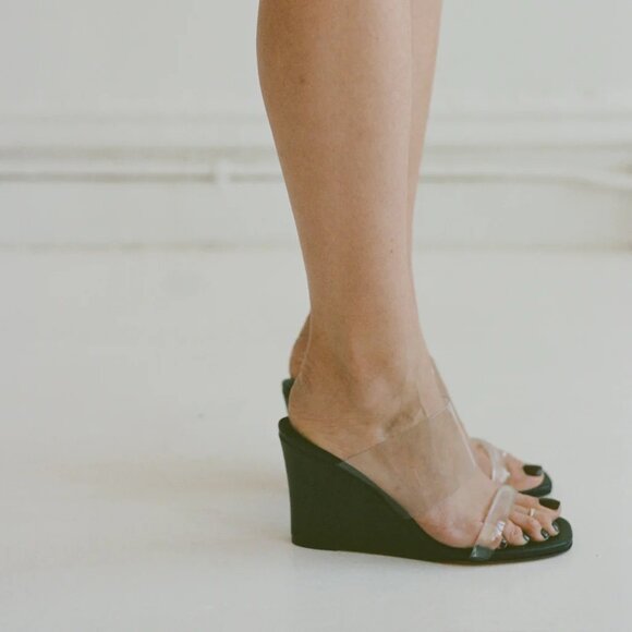 NIB Maryam Nassir Zadeh Leather Olympia Wedge Slip On Sandal Size 38 - Picture 1 of 6